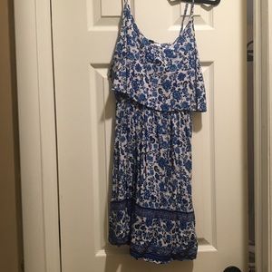 Blue floral dress.